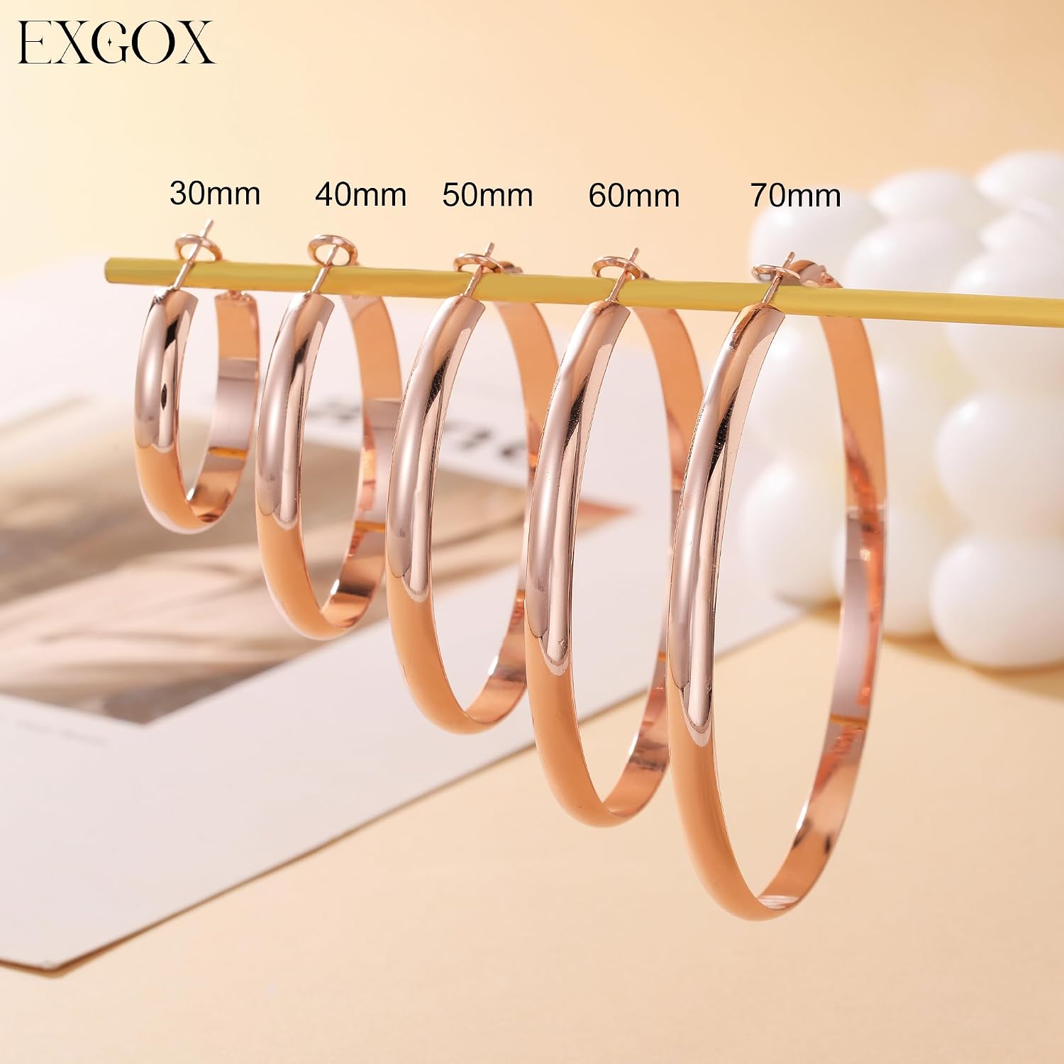 Thumbnail 6 de EXGOX Creolen aus Silber 925 für Damen, 5 mm breit – 14K vergoldet, hypoallergen, in 30/40/50/60/70 mm
