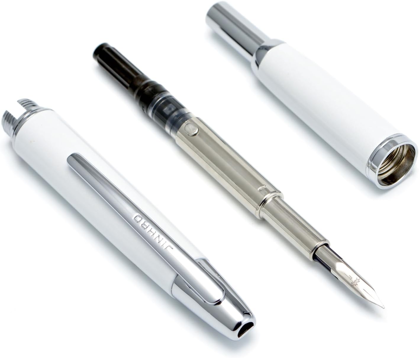 Detalle 2 de Jinhao 10 Series Press Pearl White Extra Fine fountain pen set with ink converter (metal pen box)
