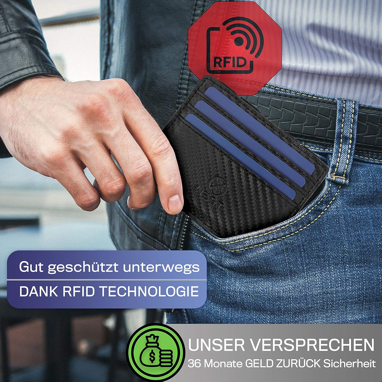 Detalle de WEST - Magic Wallet (Klassiker) mit großem Münzfach – RFID-Schutz, Geschenkbox