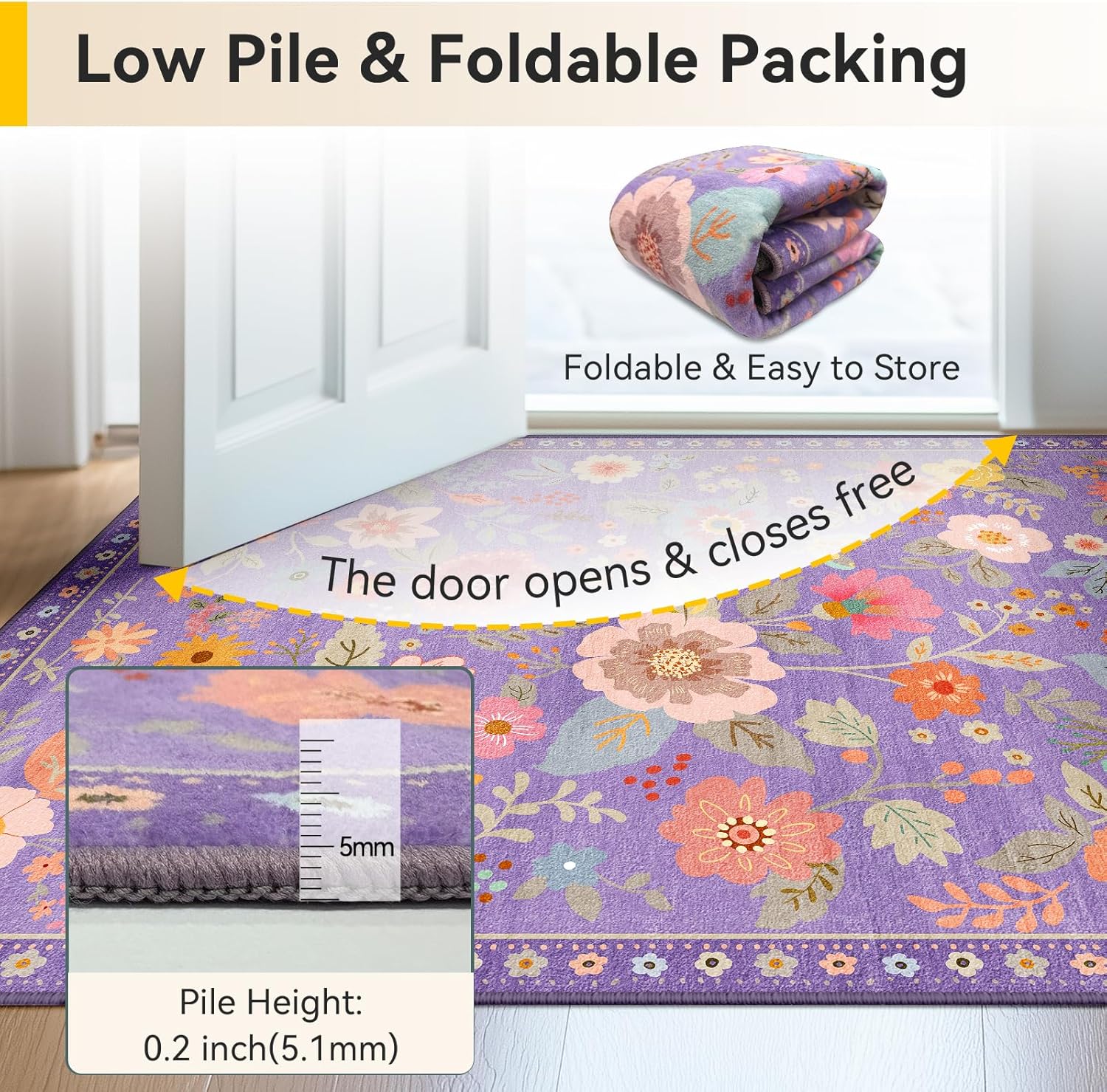 Detalle 2 de RELEANY d-greenfield 9x12 Floral Area Rug, Washable Polyester, Purple
