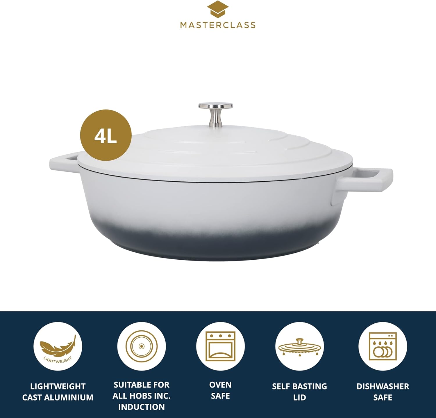 Detalle de MasterClass Casserole peu profonde avec couvercle 4L/28 cm en fonte d'aluminium légère – Grey Ombre