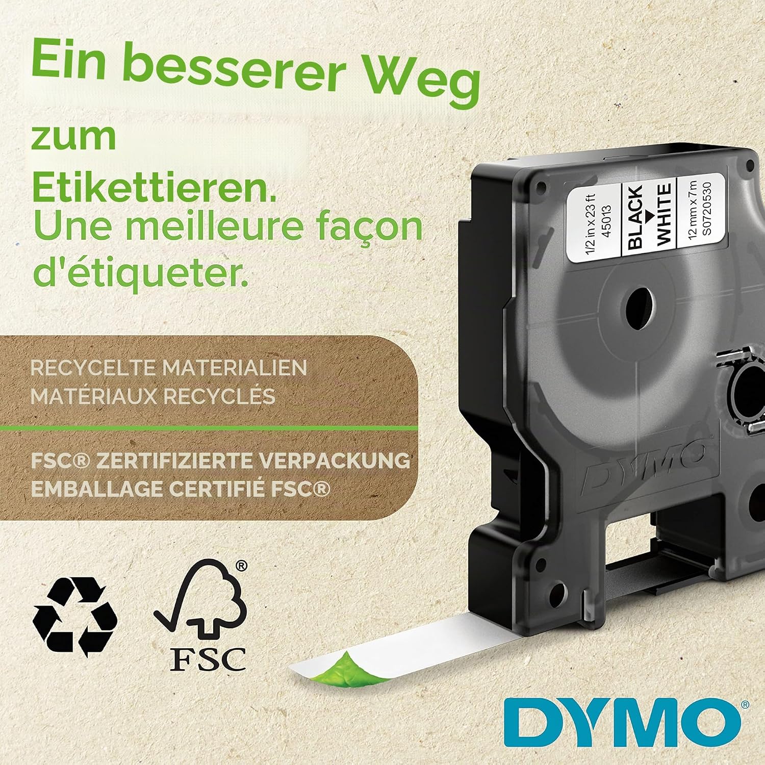 Thumbnail 1 de DYMO Original D1 Etikettenband 12 mm Schwarz auf Weiß