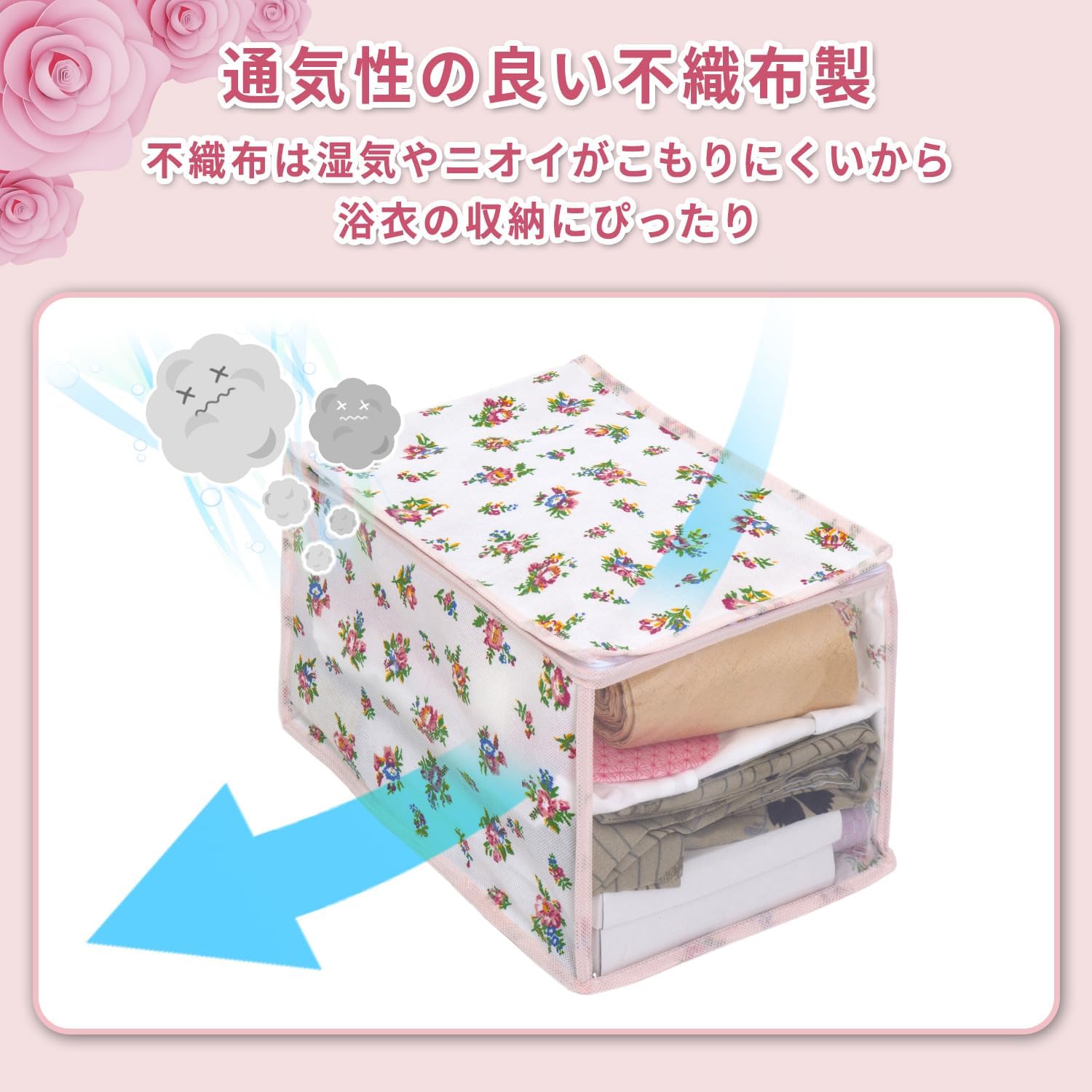 Detalle de アストロ 173-33 着物収納ケース 2個組 プチローズ柄 不織布製・透明窓付き