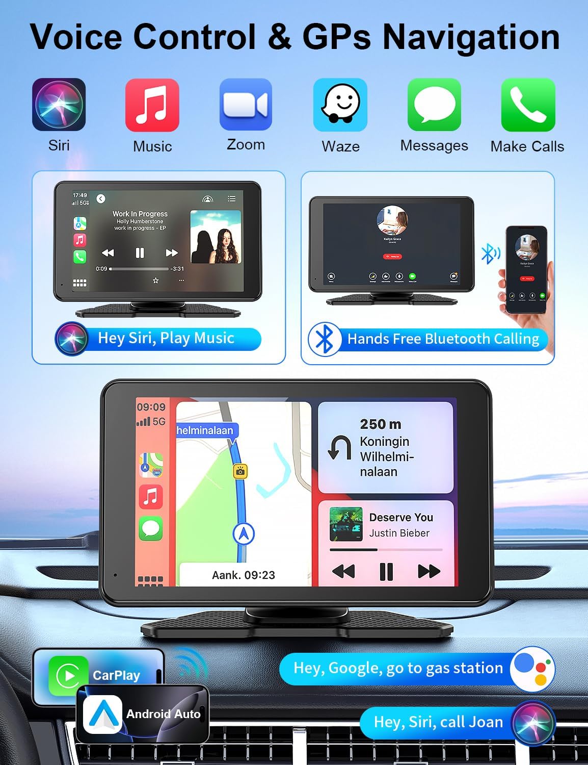 Detalle 2 de Carplay Screen for Car 7” HD Portable Touchscreen Stereo with Wireless Android Auto, Backup Camera, Mirror Link, Bluetooth, and GPS