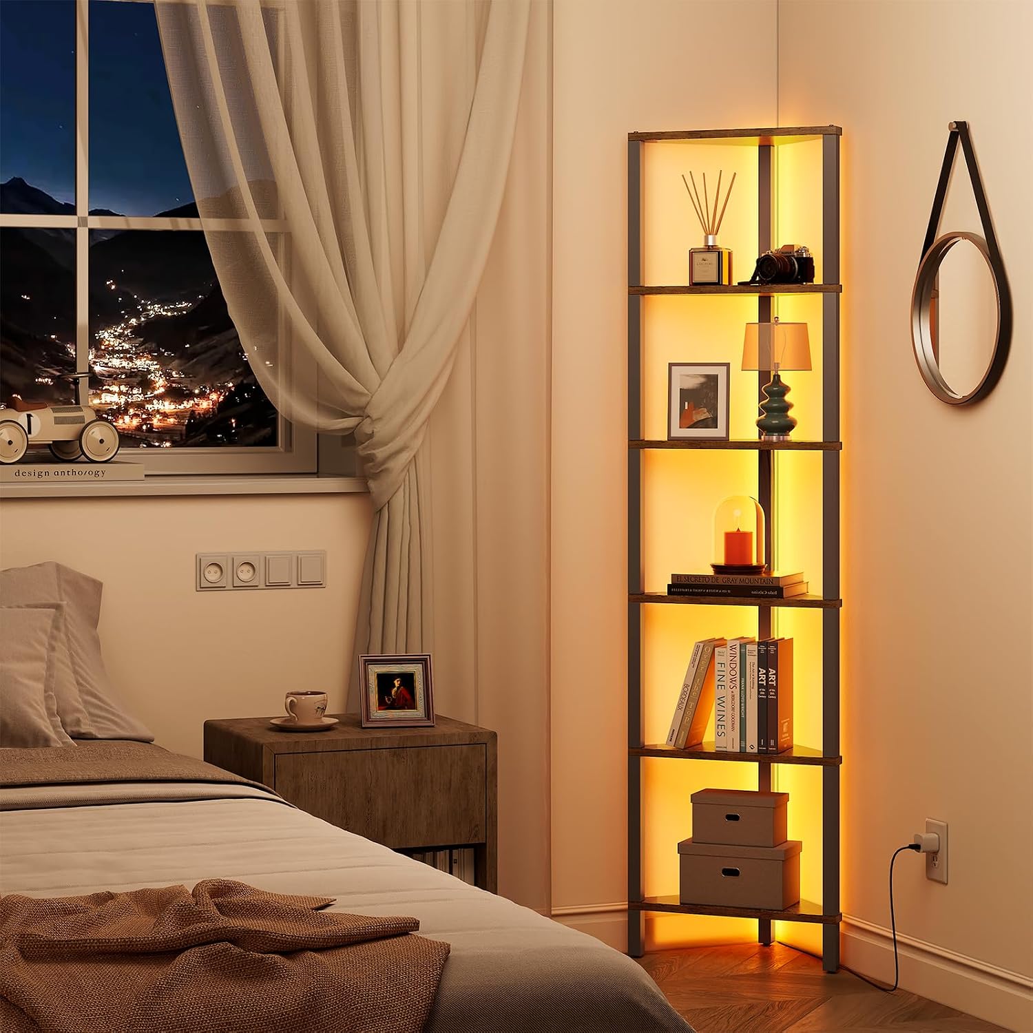 Detalle 2 de TUTOTAK Corner Shelf with LED Light 6-Tier