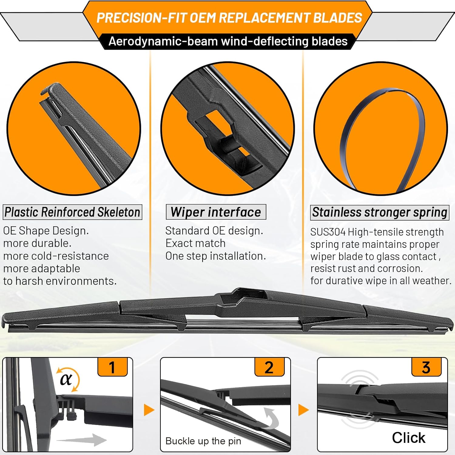 Thumbnail 4 de AUTOBOO 24" + 18" Windshield Wipers with 14" Rear Wiper Blade (Pack of 3) for Mazda CX-5/CX-9