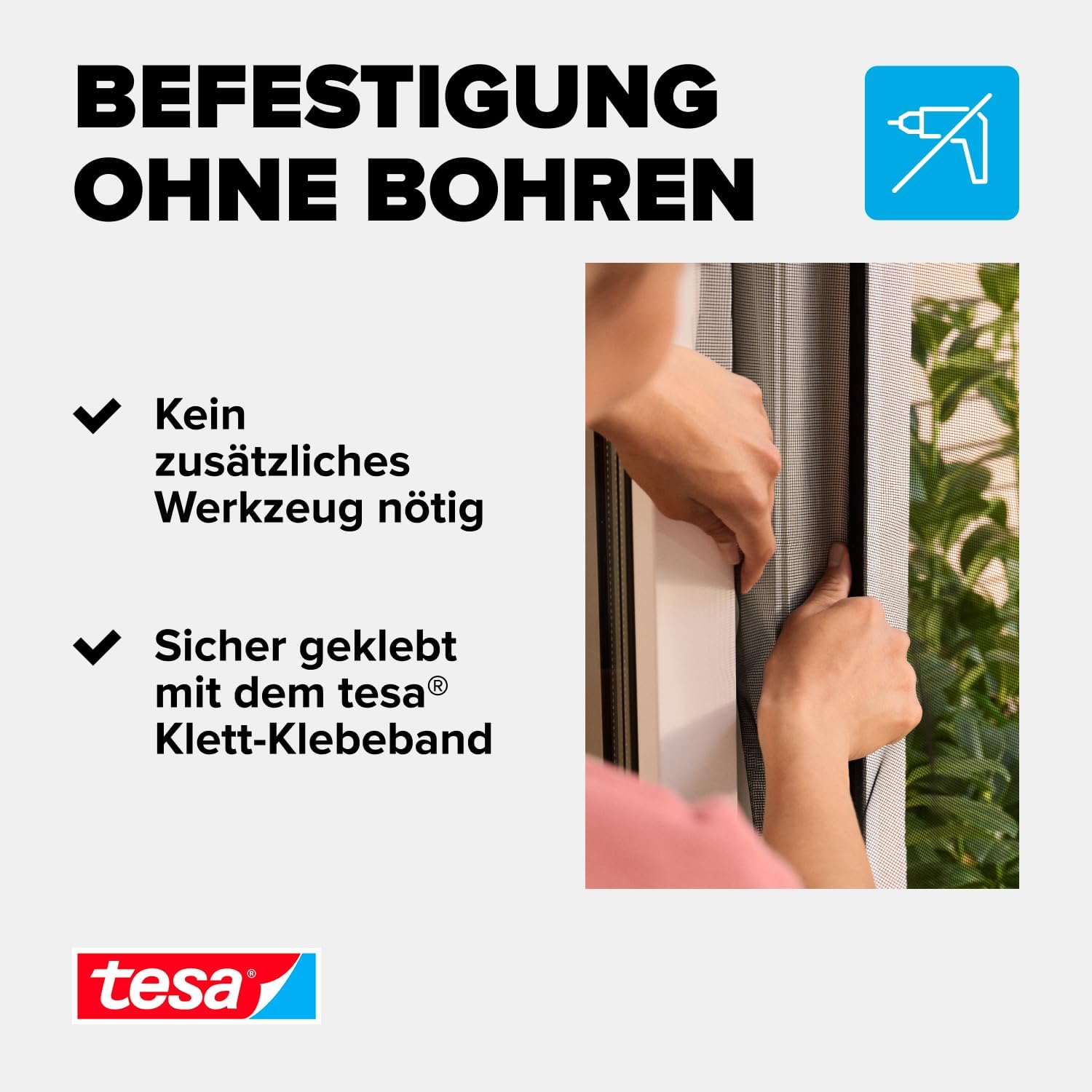 Detalle de tesa Insect Stop Klett Fliegengitter für Fenster (110 x 130 cm, anthrazit) – zuschneidbar ohne Bohren