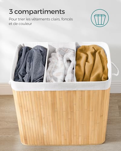 Detalle de SONGMICS Panier à Linge 150 L avec Couvercle et Bambou – Organisation pratique et naturelle