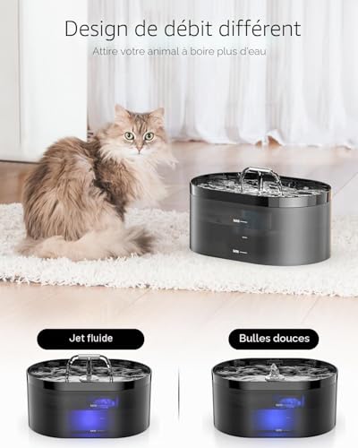 Detalle 2 de Fontaine à Eau Automatique pour Chat 2,2 L par Nenozi – Distributeur avec LED, Ultra Silencieuse