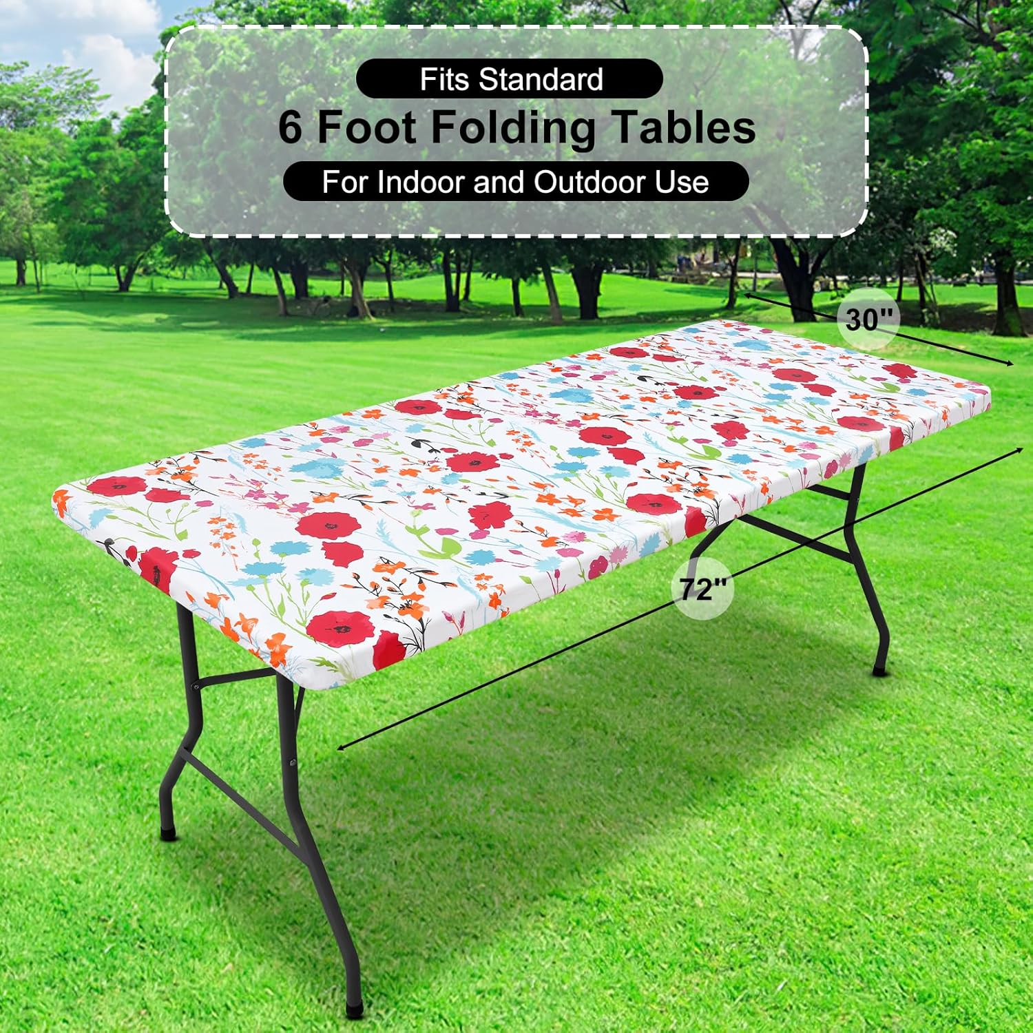 Thumbnail 6 de misaya Rectangle Vinyl Tablecloth (Fitted, Waterproof) for 6-Foot Folding Tables, 30x72 inch, Elastic Edge, Flannel Backing