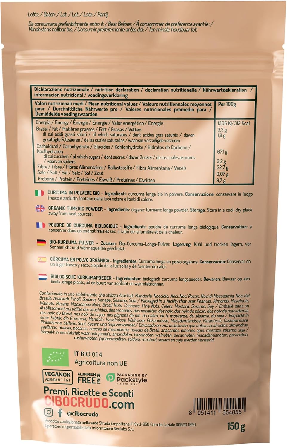 Detalle de Curcuma in Polvere Bio - 150 g | CiboCrudo