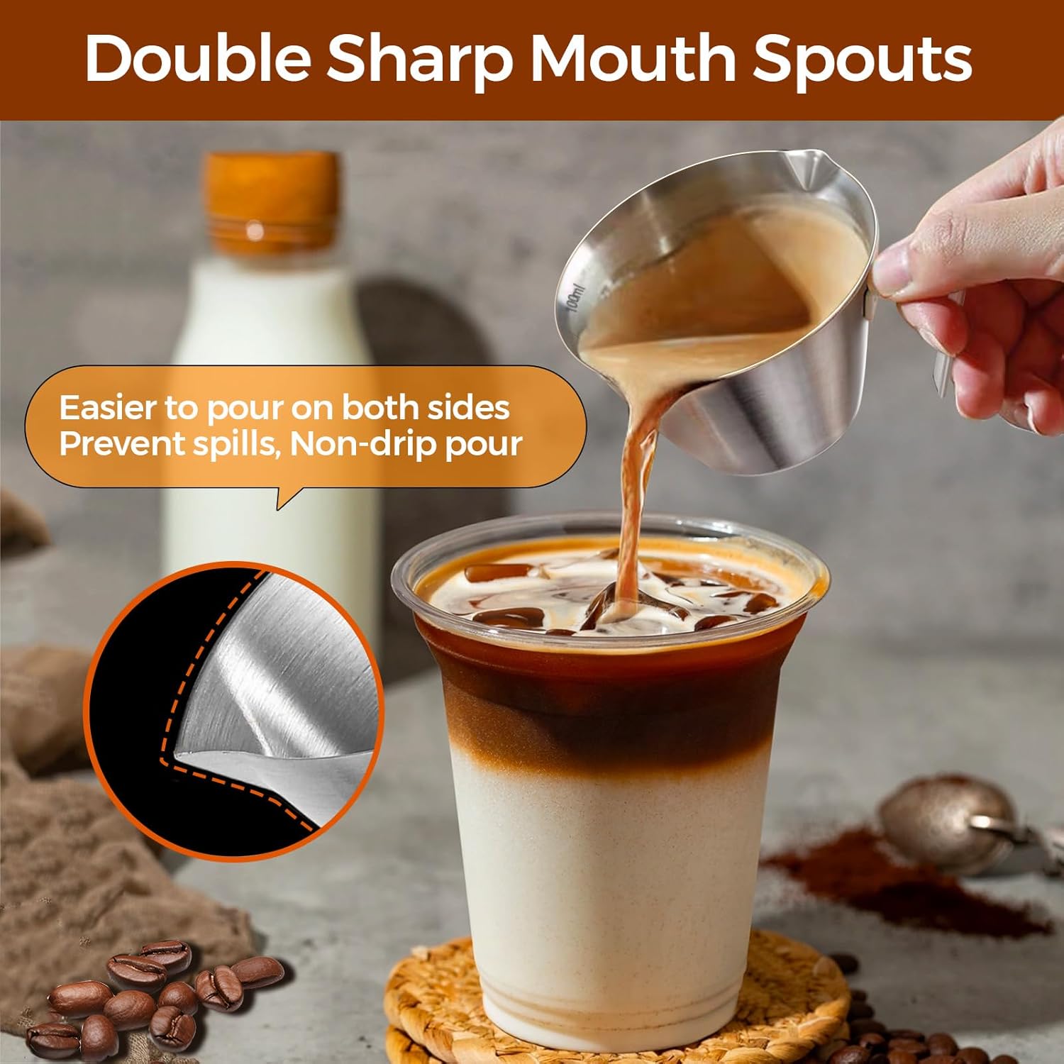 Detalle de Carrottimes 1Pc Stainless Steel Espresso Cup with Dual Scale and Double Spout