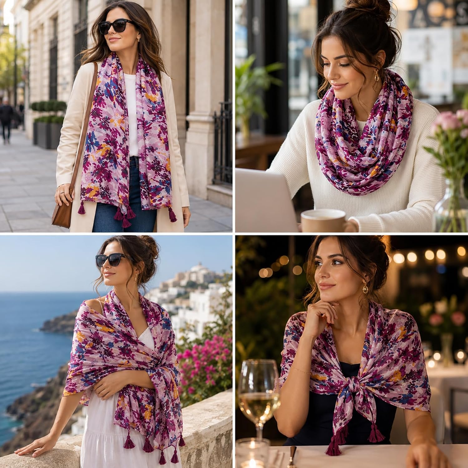 Thumbnail 2 de FAIRYGATE Women Scarf Shawl Wrap: Floral Print, Lightweight 180x85 cm
