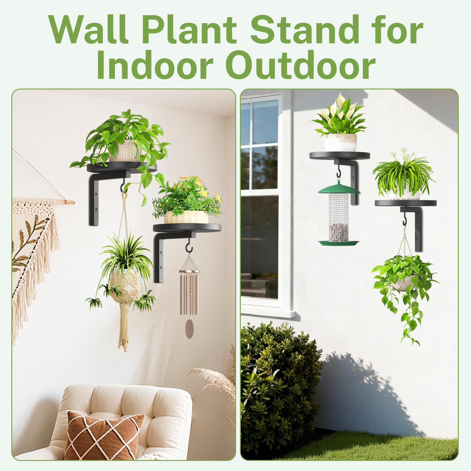 Detalle de iDavosic.ly Plant Wall Hanger Set of 2, Black Powder-Coated Metal with Hooks