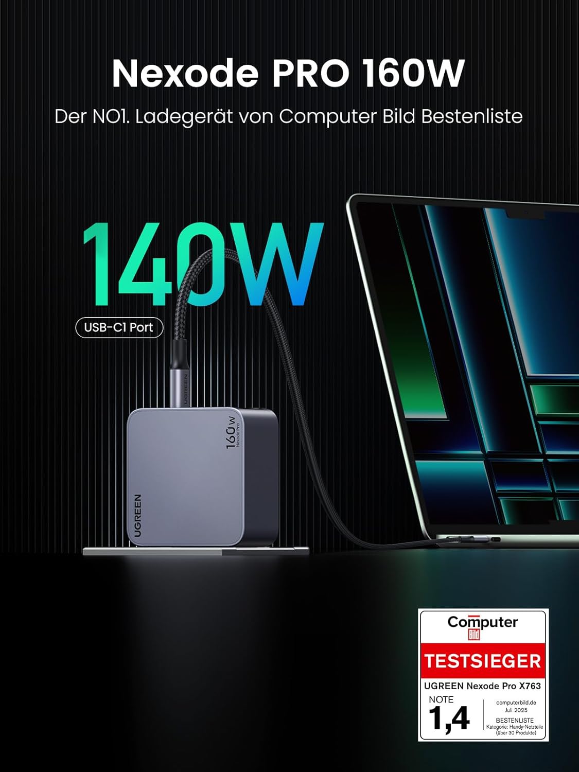Detalle de UGREEN Nexode Pro 160W Ladegerät – 4‑Port USB‑C