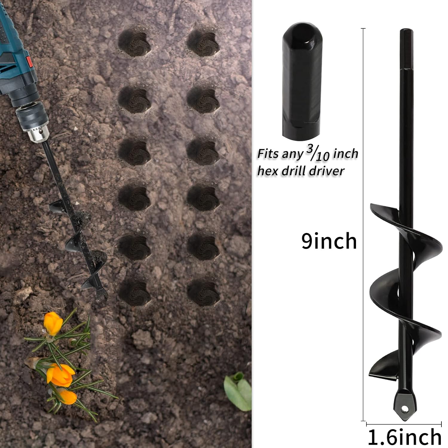 Detalle de TCBWFY 3ca-4x22cm-heise-gm3us Garden Auger Drill Bit, 1.6 x 9 Inch