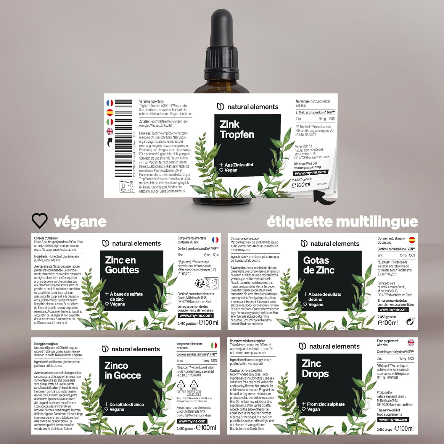Detalle de Gouttes de zinc Premium à base de sulfate de zinc – 100 ml (≈ 2450 gouttes)
