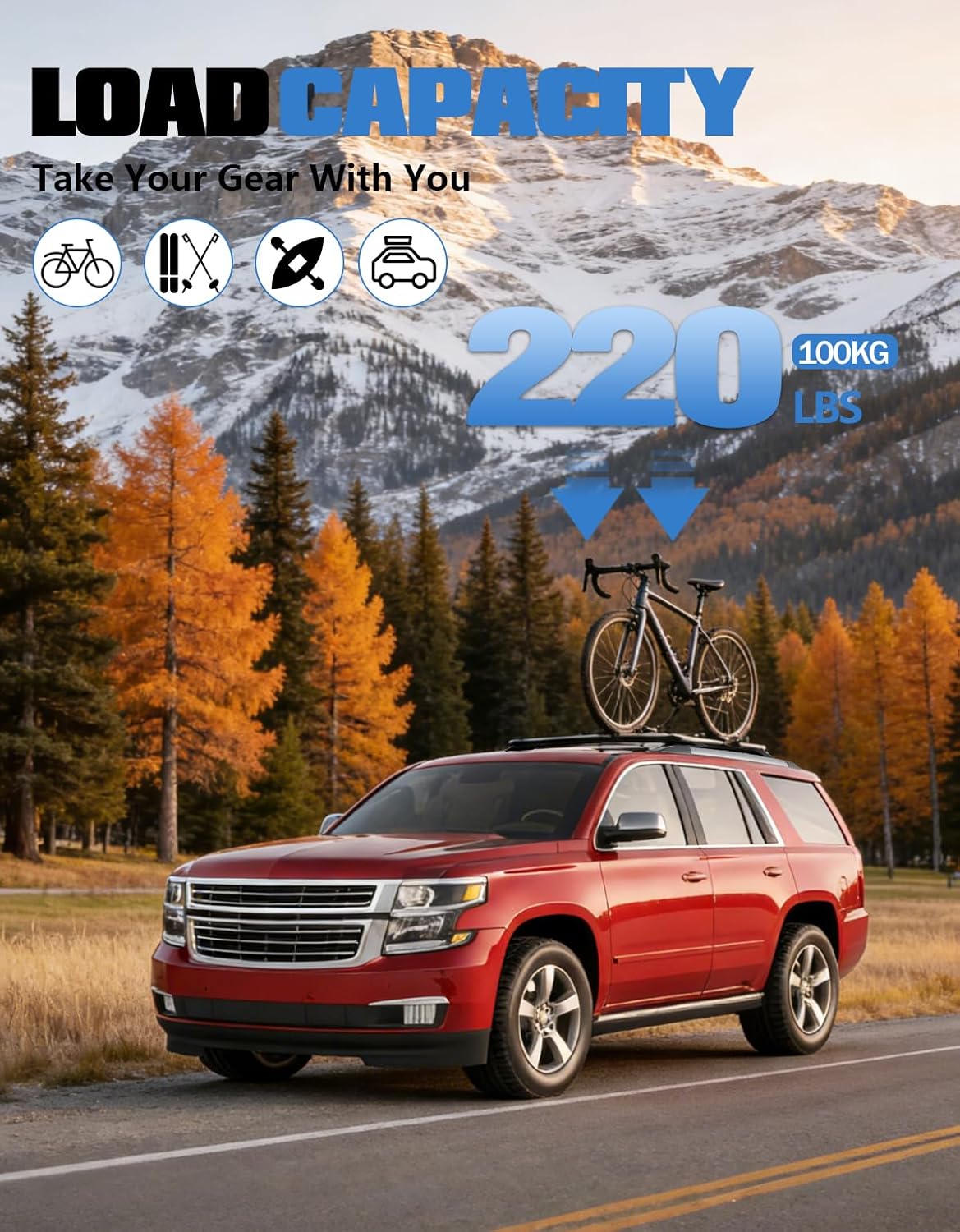 Thumbnail 2 de Fengyu Max 220lb Heavy Duty Roof Rack Cross Bars for 2015-2020 Chevrolet Tahoe/Suburban, GMC Yukon XL, Cadillac Escalade ESV – Aluminum Roof Rails