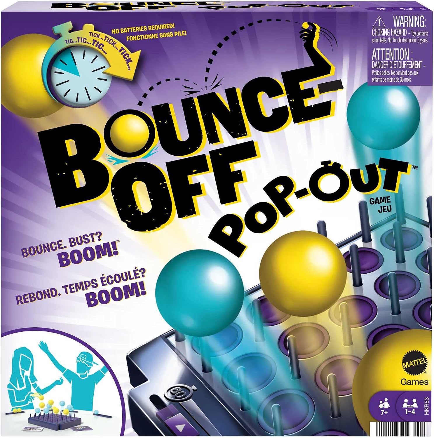 Mattel Games Bounce-Off Chrono Challenge (HKR53) – jeu d’ambiance à lancer et encastrer avec minuteur, dès 7 ans