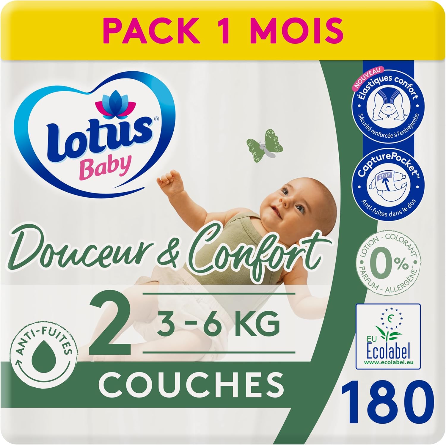 Detalle de Lotus Baby Douceur & Confort – Couches Taille 2 (3-6 kg) Pack 180 couches