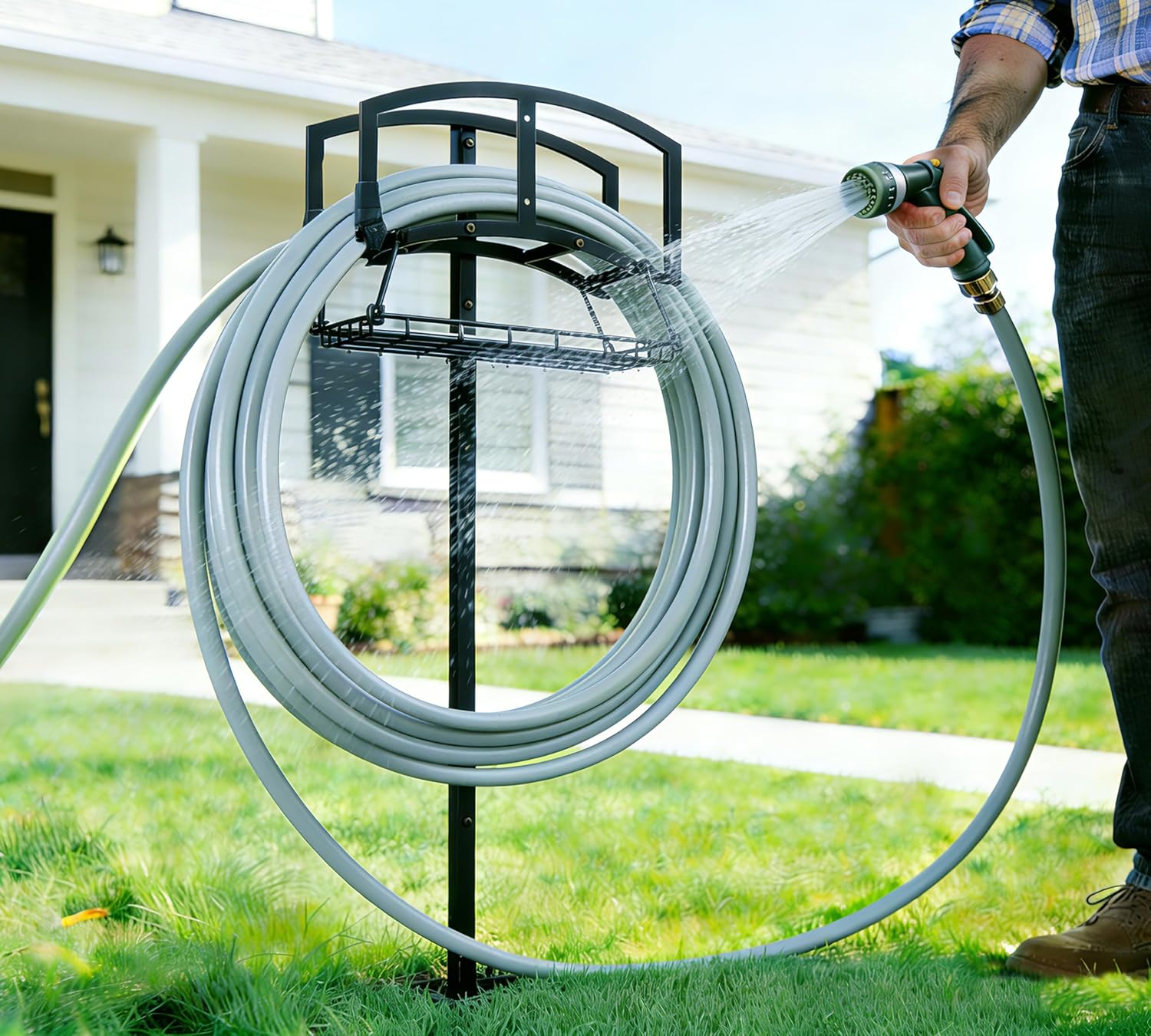 Thumbnail 4 de CALIDOLA Garden Hose Stand with 4-Point Stability and 150-Foot Reel