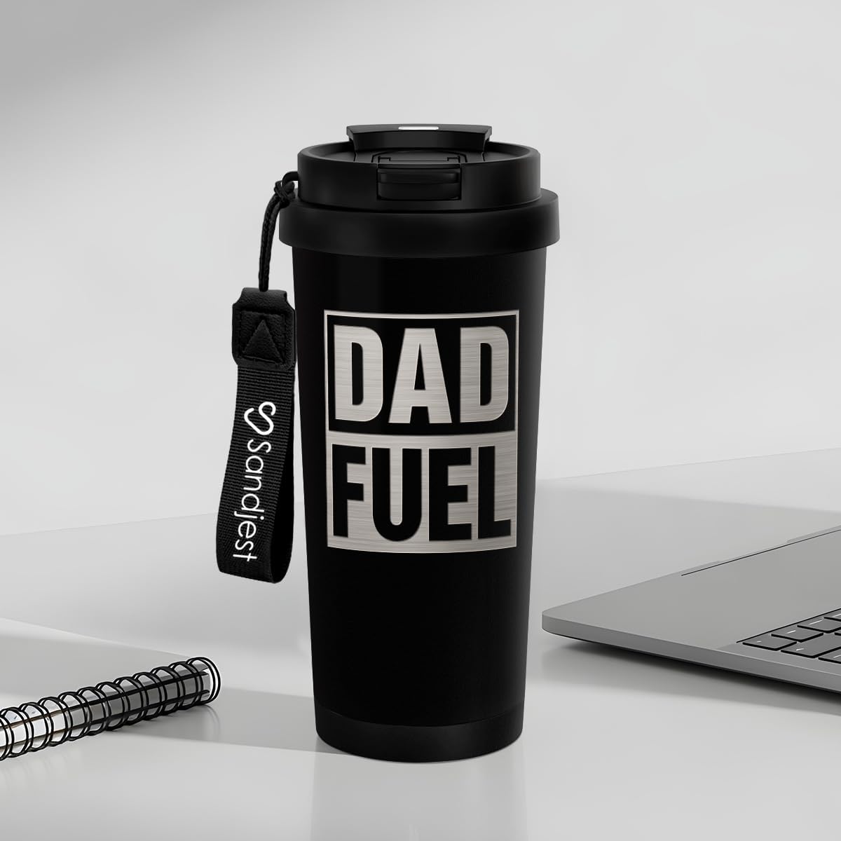 Detalle de SANDJEST Dad Fuel Tumbler from Daughter Son – 18 oz Stainless Steel with 2-in-1 Lid