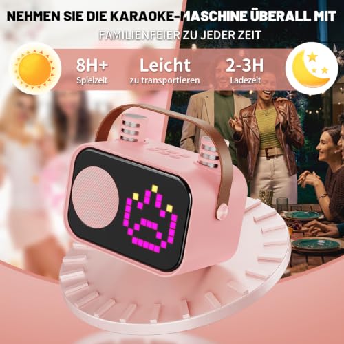 Detalle 2 de JYX Karaoke Anlage mit 2 Mikrofonen (Rosa) – kompakte KTV-Box mit DSP-Sound, RGB-Licht und Akku