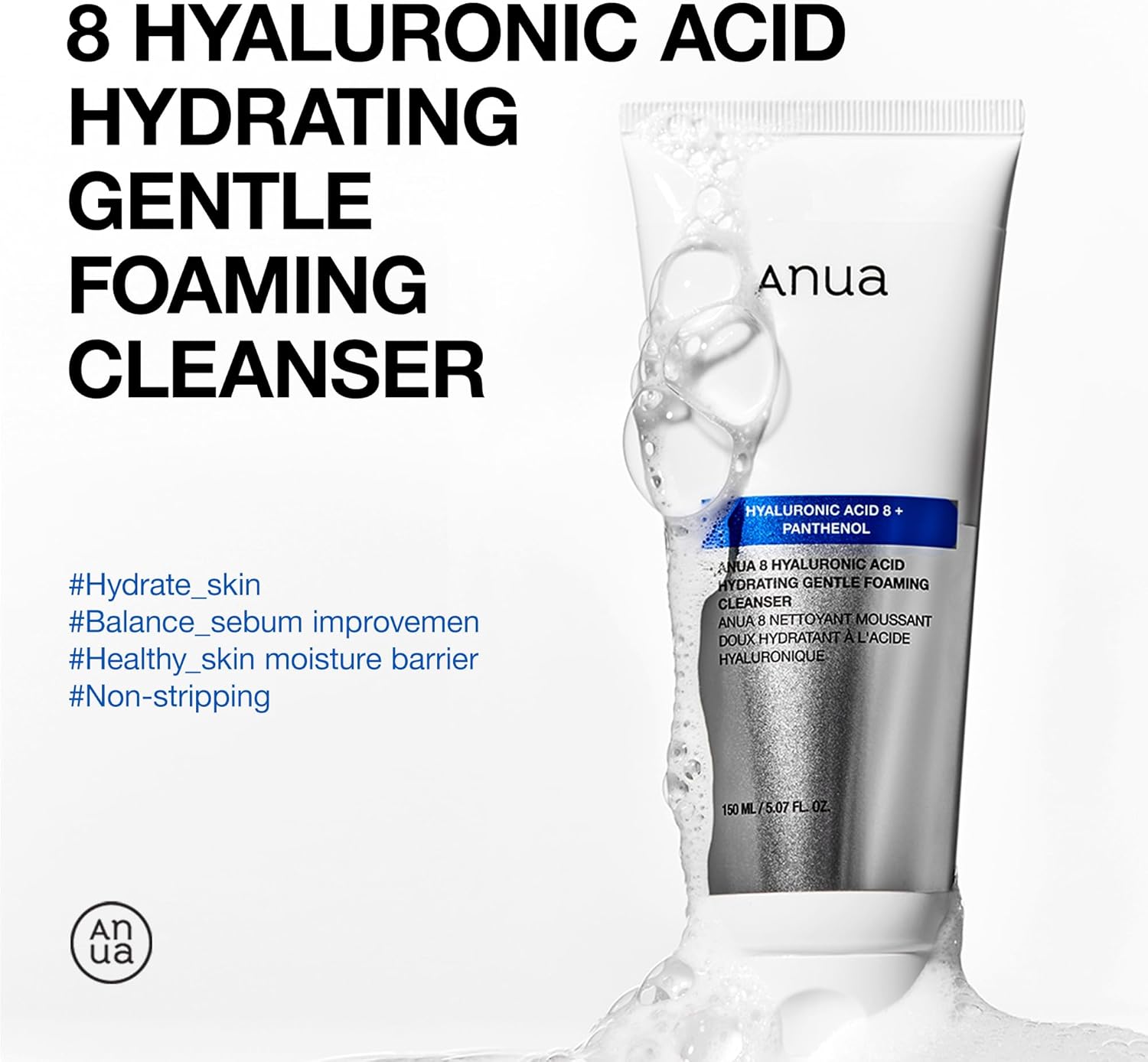 Detalle de Anua Hydrating Gentle Foaming Cleanser: Daily Face Wash for Dry & Sensitive Skin