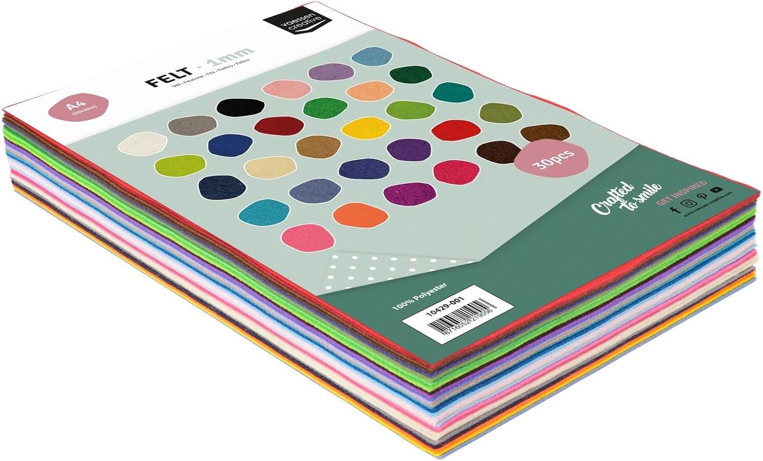 Detalle 2 de Fogli di Feltro Vaessen Creative A4 Multicolore – 30 Fogli 21×31 cm