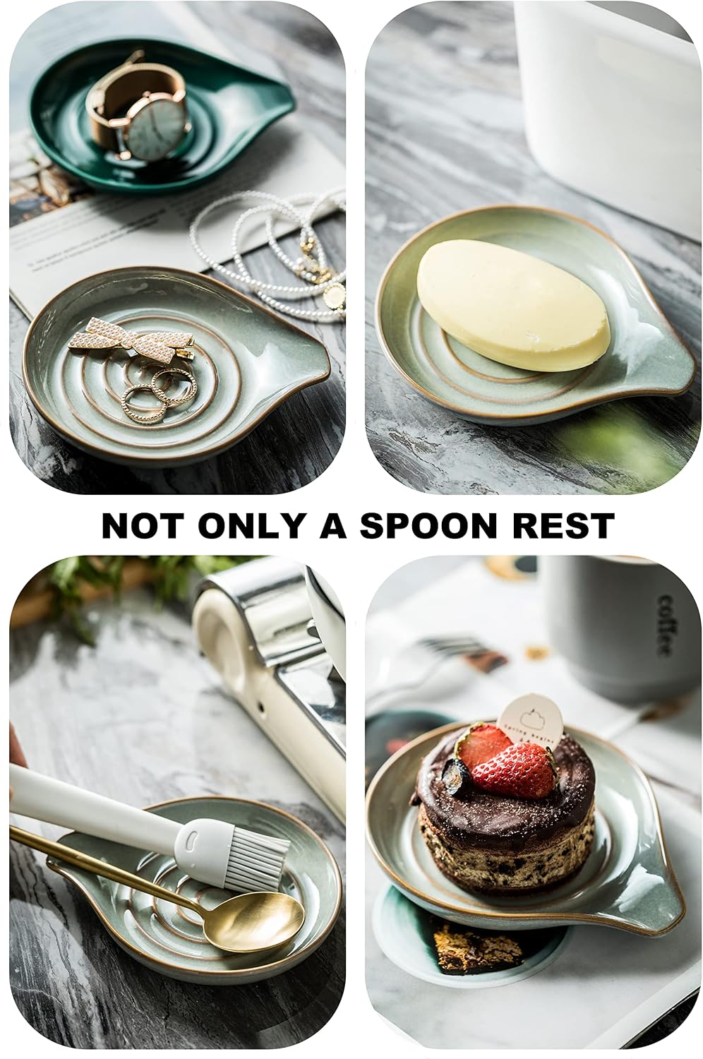 Thumbnail 5 de LAUCHUH 5" Large Ceramic Spoon Rest (Heat-Resistant Utensil Holder) in Unique Gray