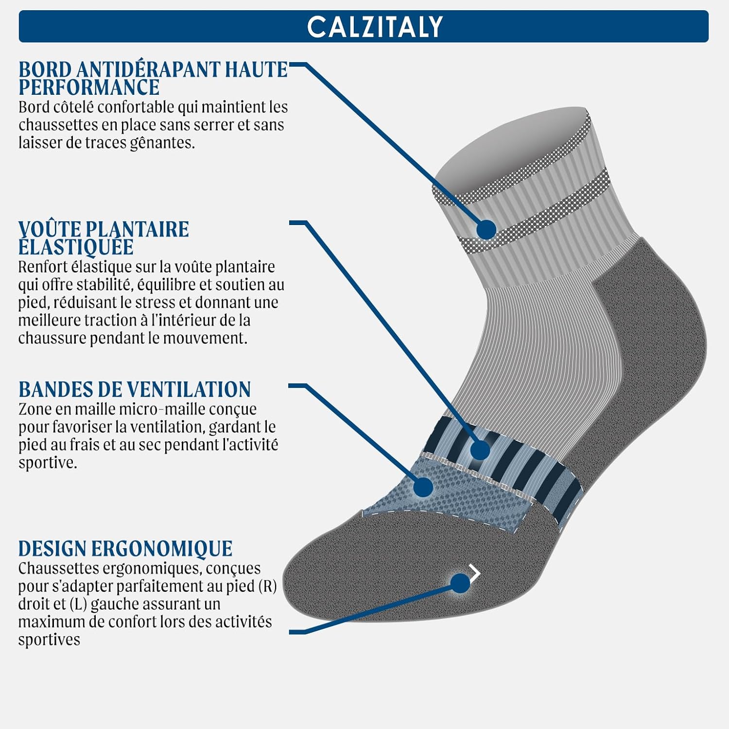 Thumbnail 3 de CALZITALY PACK 2-3-6 : chaussettes sport en coton, confort et ventilation