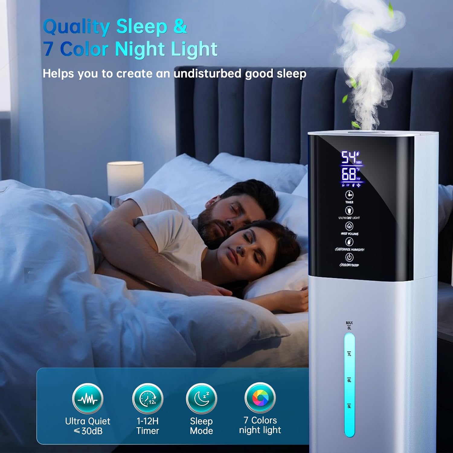 Detalle de Honovos H785 8 L Ultrasonic Humidifier with Top-Fill Tank and 360° Nozzle