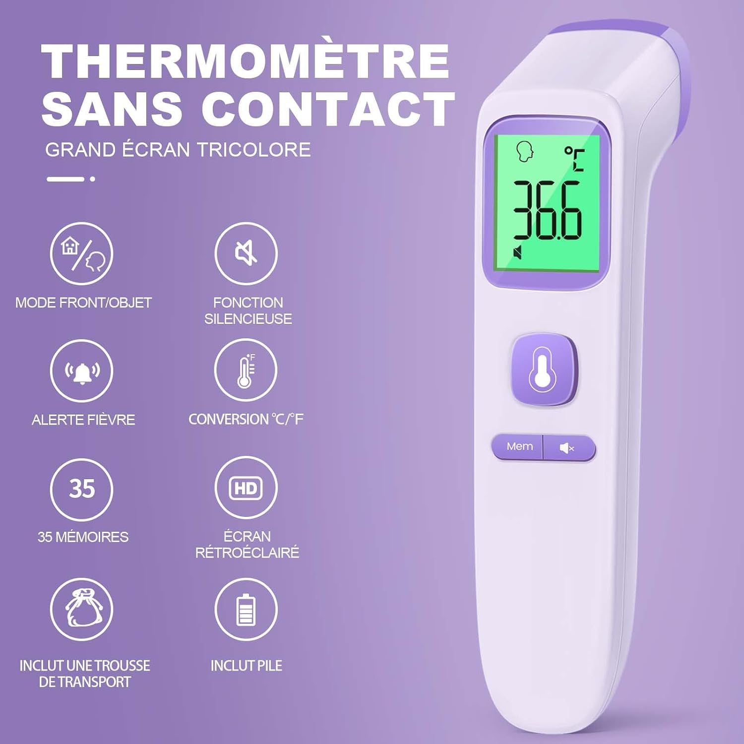 Detalle de Viproud Thermomètre frontal 35 enregistrements 🌡