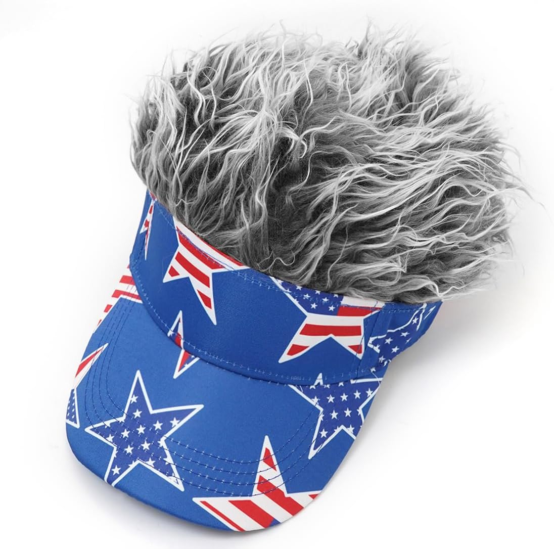 Thumbnail 3 de YeeHeen men’s visor cap with synthetic “wig” hair spiked, adjustable baseball/golf hat