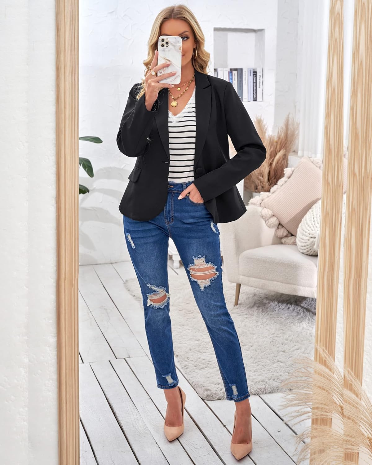 Thumbnail 2 de LookbookStore Womens Notched Lapel Pockets Button Work Office Blazer Jacket Suit