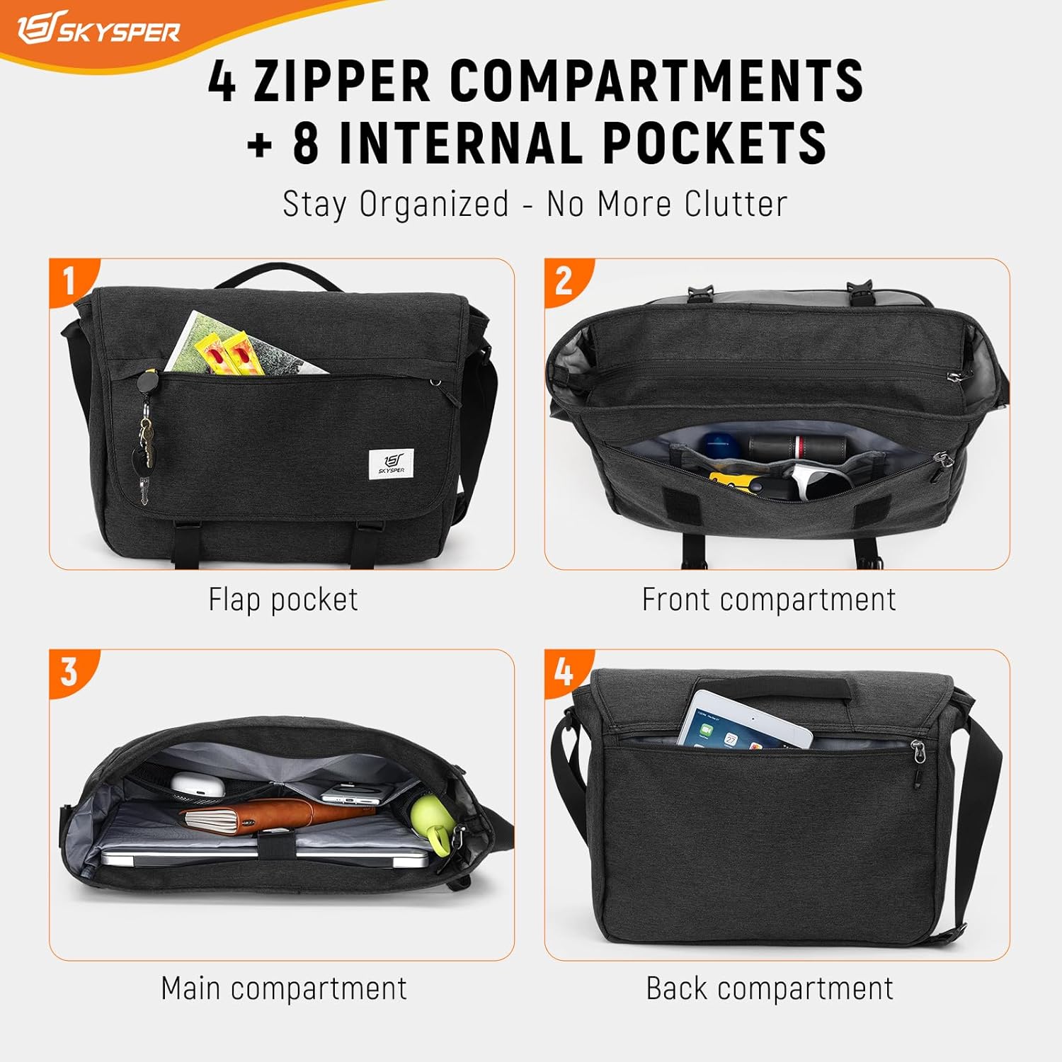 Thumbnail 4 de SKYSPER URBANX15 Messenger Bag – 15,6-Zoll-Laptoptasche mit RFID-Schutz, Schwarz