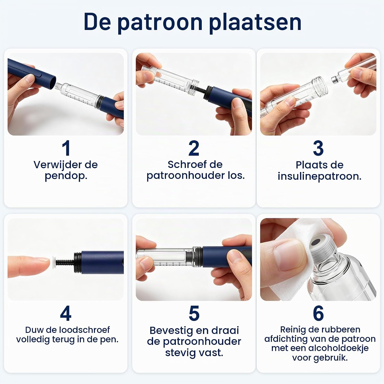 Detalle de AMAINKI herbruikbare insulinepen, 1–80 eenheden, met 5 cartridges en etui