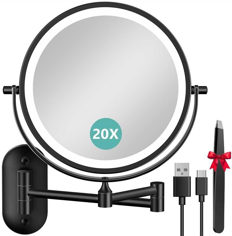 Auxmir 8" Wall Mounted Lighted Makeup Mirror 3200mAh 🪞