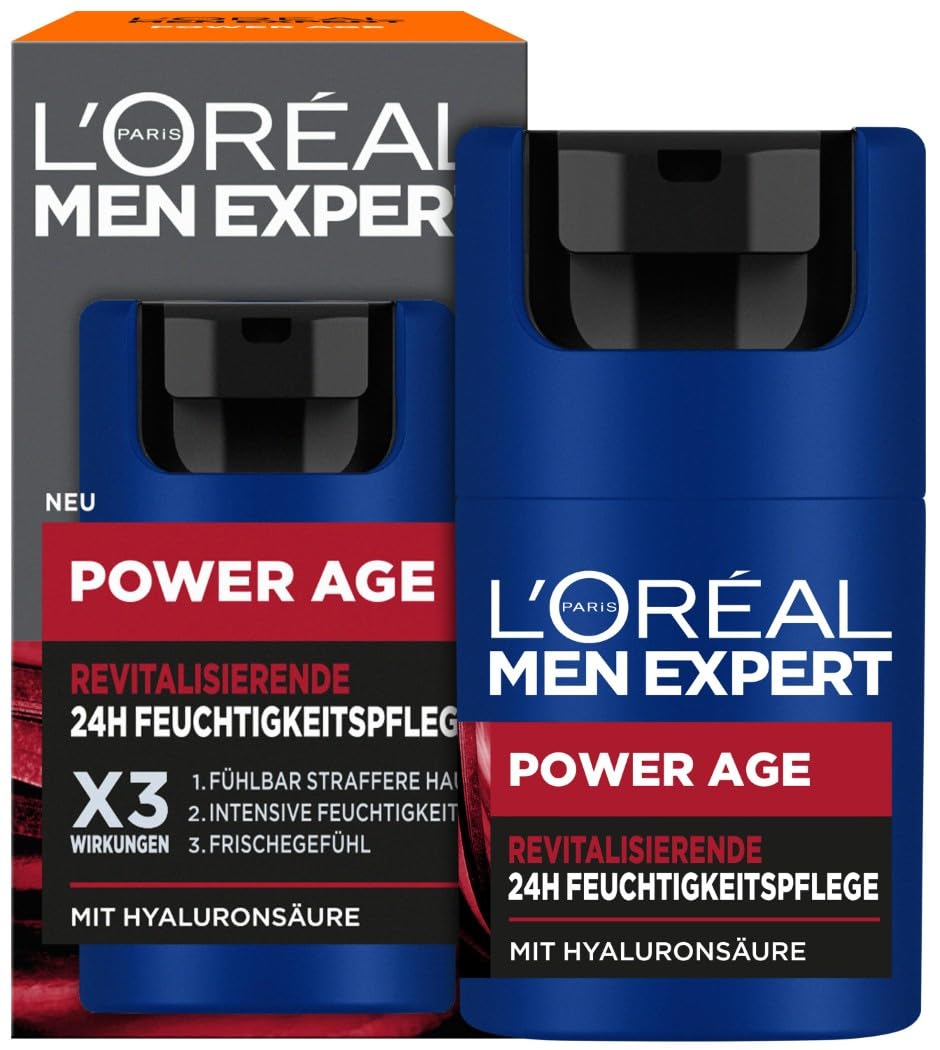 Detalle de L'Oréal Men Expert Power Set gegen Falten – Pflegeauto für Herren (2 x 50 ml, 1 x 30 ml, 1 x 15 ml)