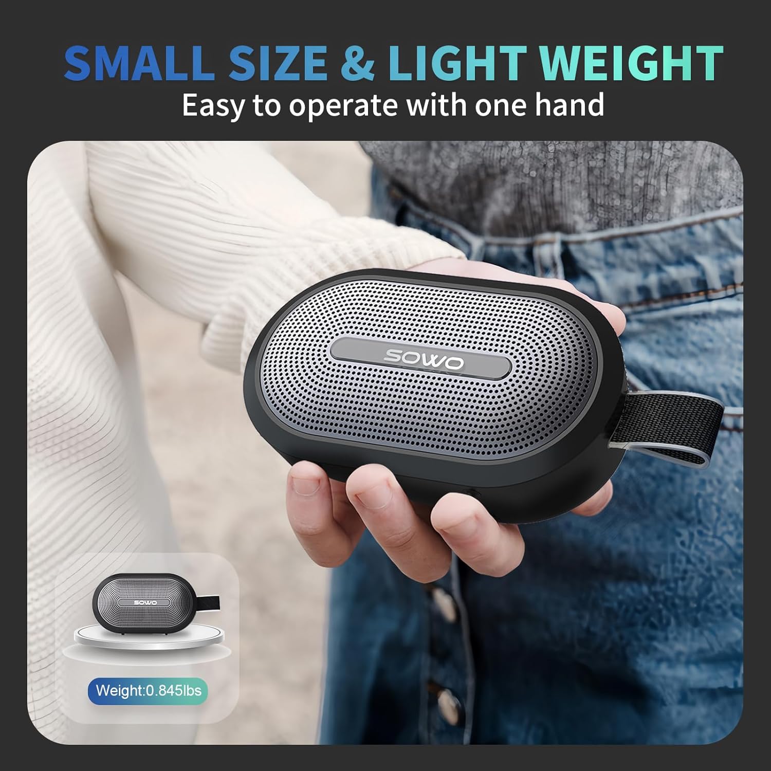 Detalle de SOWO Wireless Portable Small Speaker (Ultra Magnetic Bluetooth Speaker for Golf Cart) — Black, IP67, 24 H Playtime