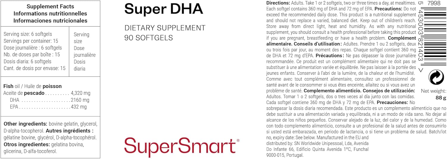 Thumbnail 1 de Supersmart Super DHA – Cœur et Cerveau (Oméga-3 DHA/EPA) en capsules oleuses
