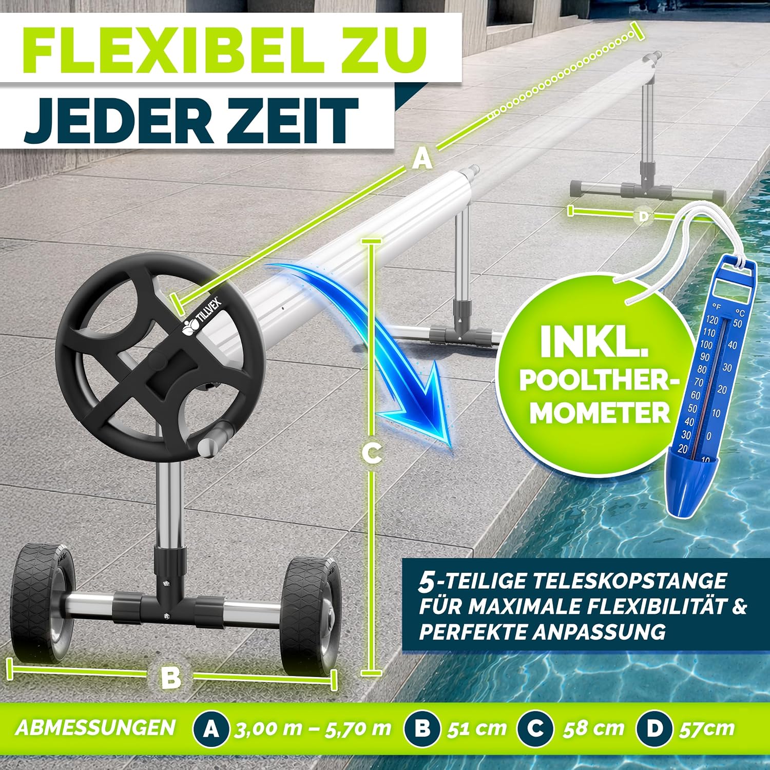 Thumbnail 1 de tillvex PARST zwembadoproller 3–5,70 m met aluminium buis en thermometer