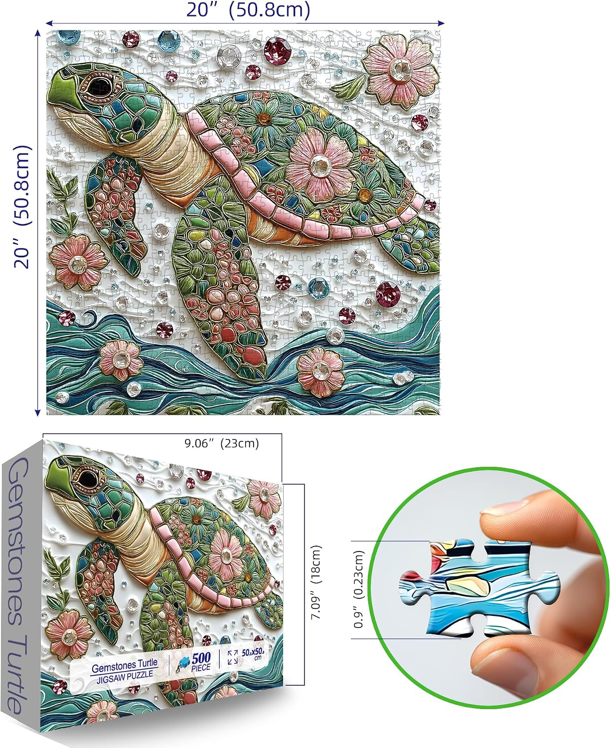 Detalle 2 de Sea Turtle Jigsaw Puzzles for Adults (500 Pieces) Crystal Flower Ocean Puzzle, 20" x 20