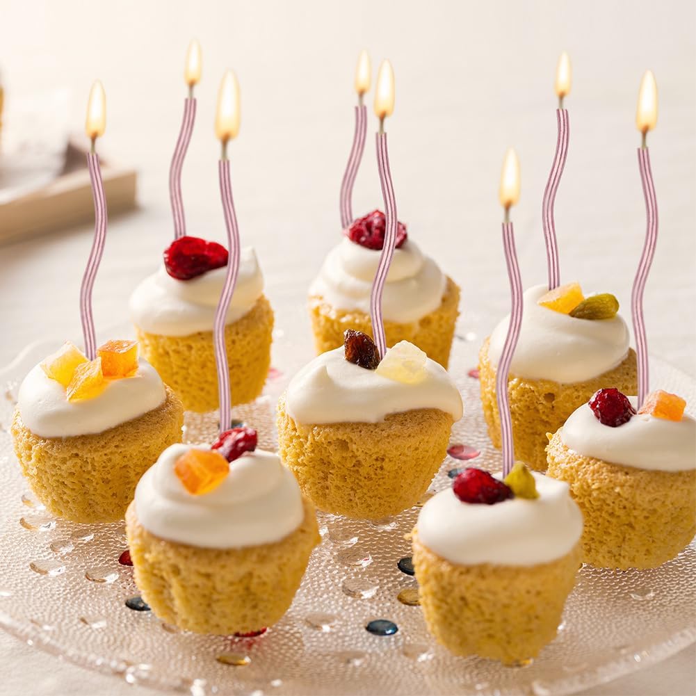 Thumbnail 2 de URAQT 24 pack Twisty Birthday Candles in Holders (Rose Gold) – metallic spiral cupcake-style cake candles