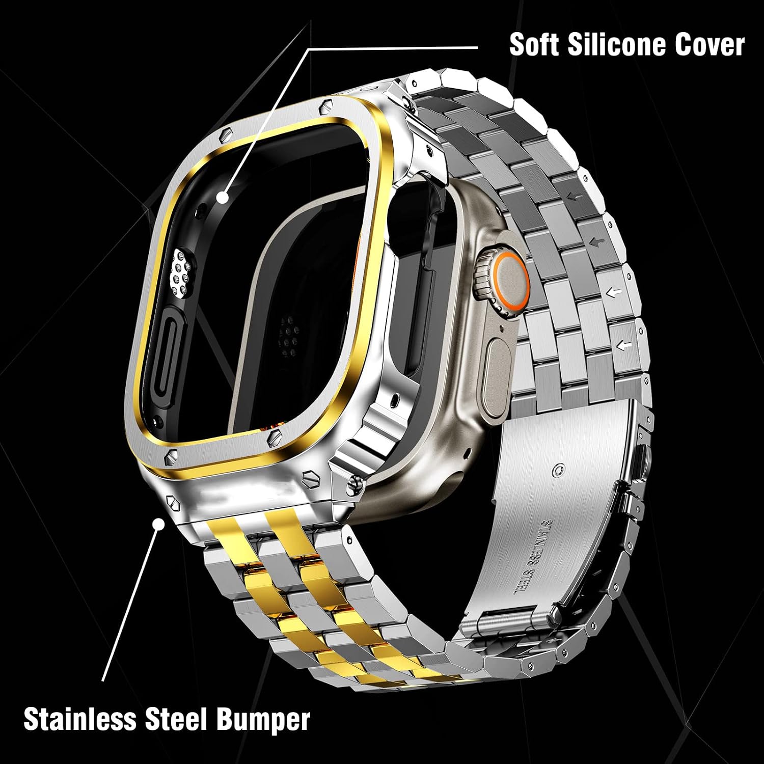 Thumbnail 1 de SUPLINK Stainless Steel Case with Strap for Apple Watch Ultra 3/2/1 & SE 3/2/1 & Series 11–1 (45/49mm) — Rugged Bumper, Men’s Edition