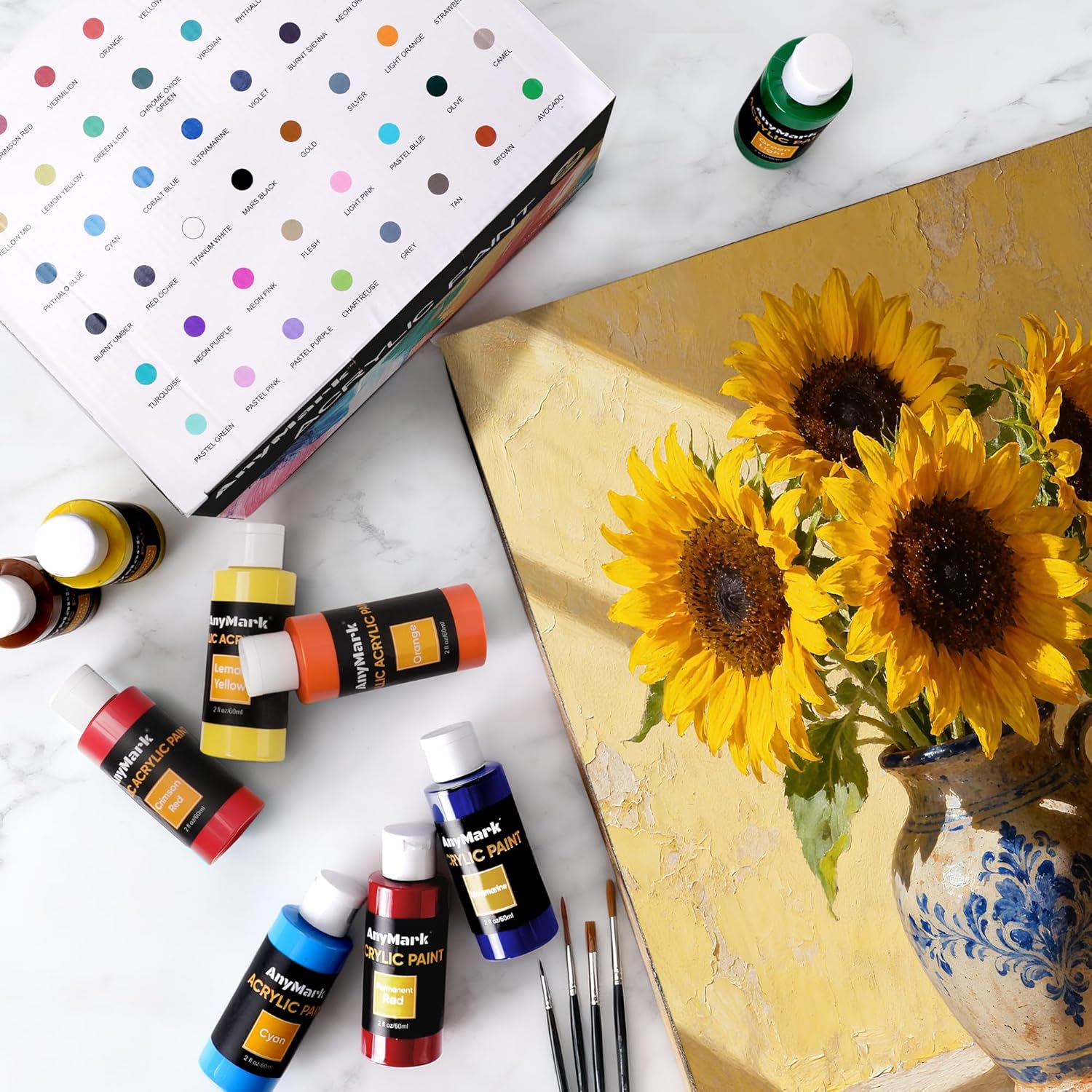 Thumbnail 6 de AnyMark Peinture Acrylique – Ensemble de 48 couleurs classiques avec 12 pinceaux et flacons de 60 ml