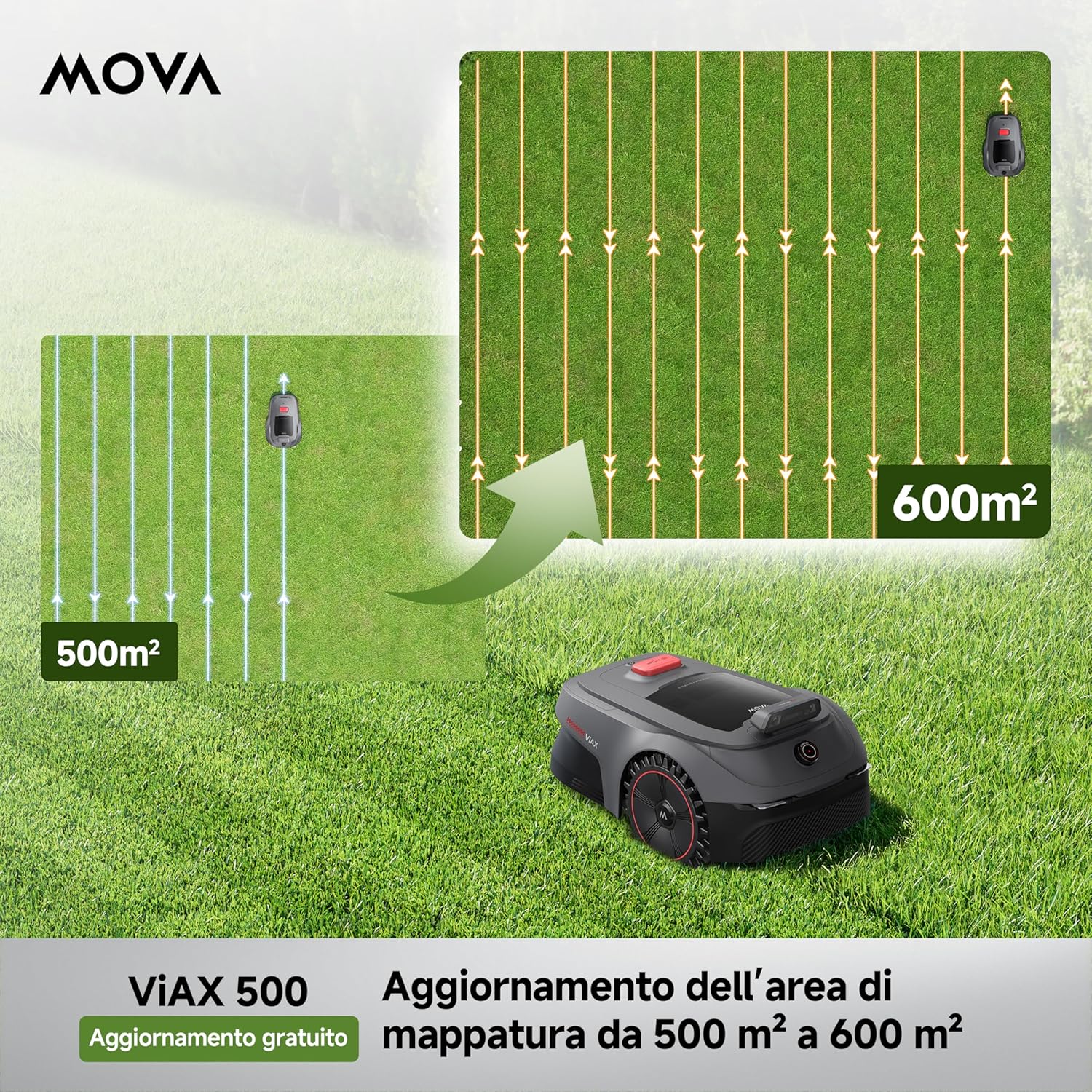 Detalle 2 de MOVA ViAX 500: Robot Tagliaerba con mappatura IA senza fili e gestione multi-zona per giardini fino a 500 m²