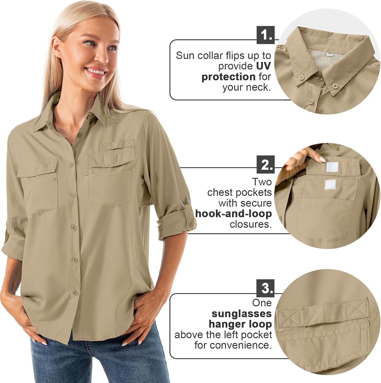 Thumbnail 2 de Jessie Kidden Women’s Safari Shirts Long Sleeve with UPF 40 Sun Protection