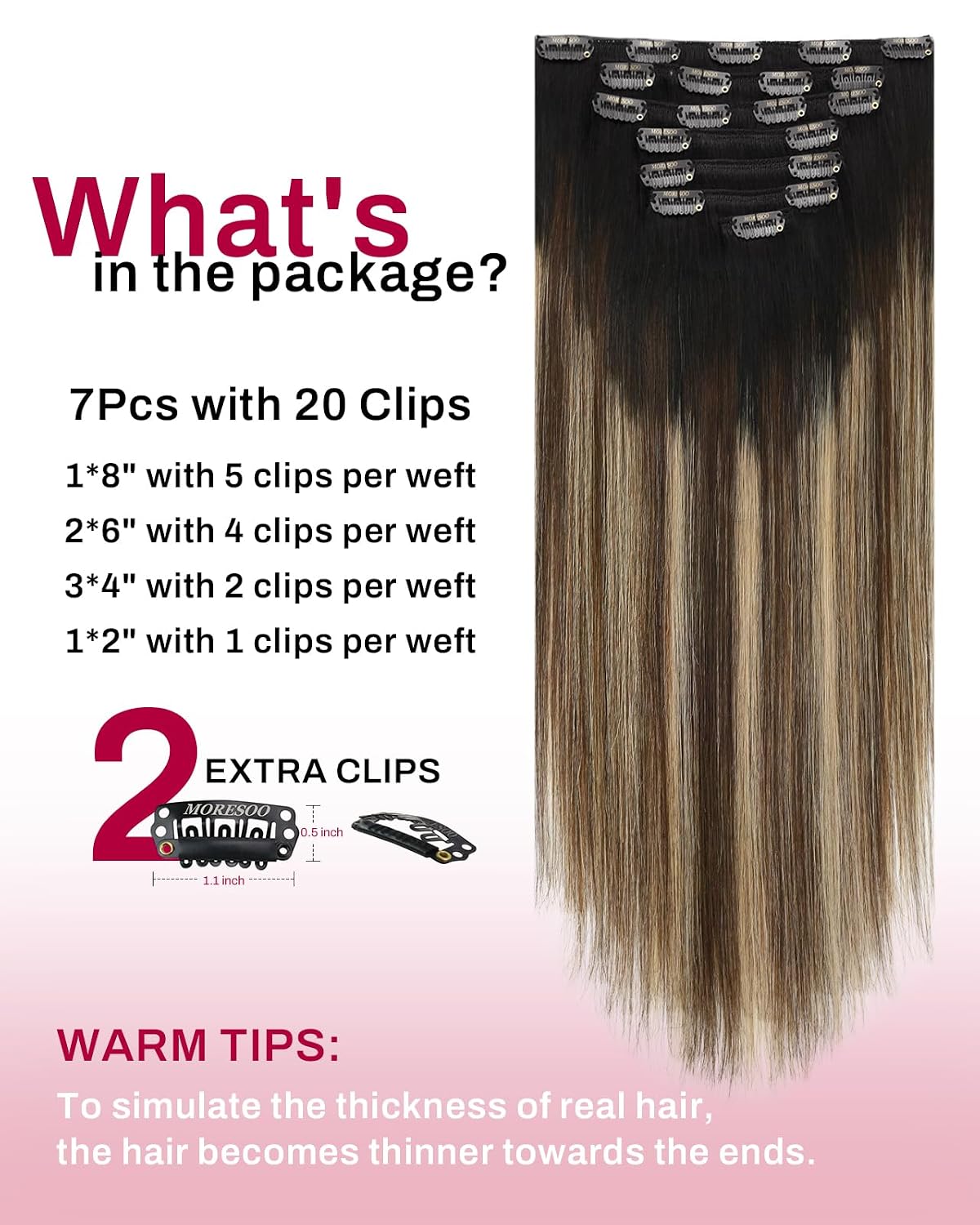 Detalle de Moresoo 18in 120g Clip‑In Hair Extensions