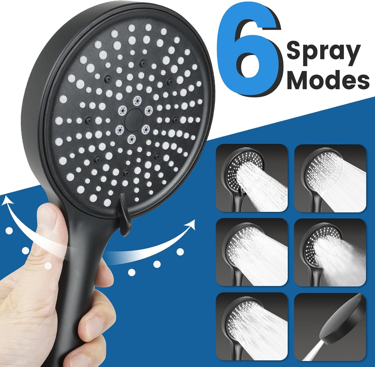Thumbnail 1 de AIXMEET Shower Head with 1.5m Hose, 6 Spray Modes – High Pressure, Water-Saving Handheld Shower for Home, Gym and Family Use